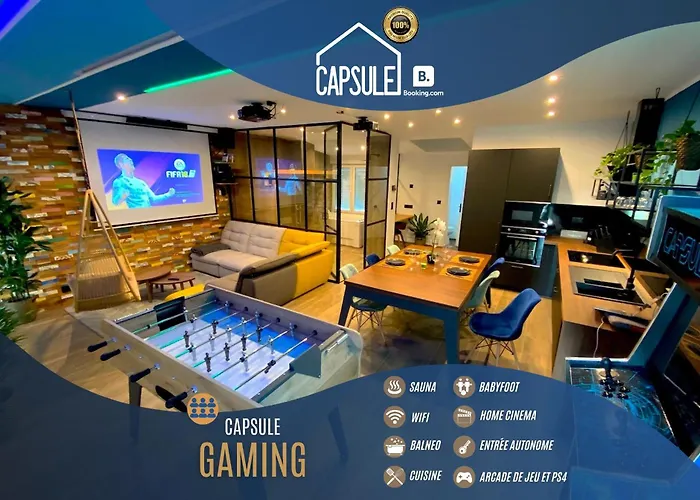 Capsule Gaming Balneo & Billard & Babyfoot & Sauna 2 Chambres